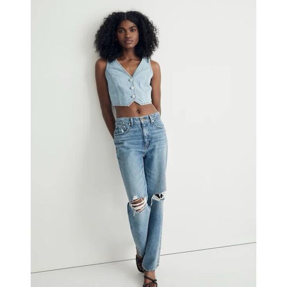 Madewell Cotton Hemp Denim Katrina Crop Vest Top Blue Size 0 - Picture 9 of 9
